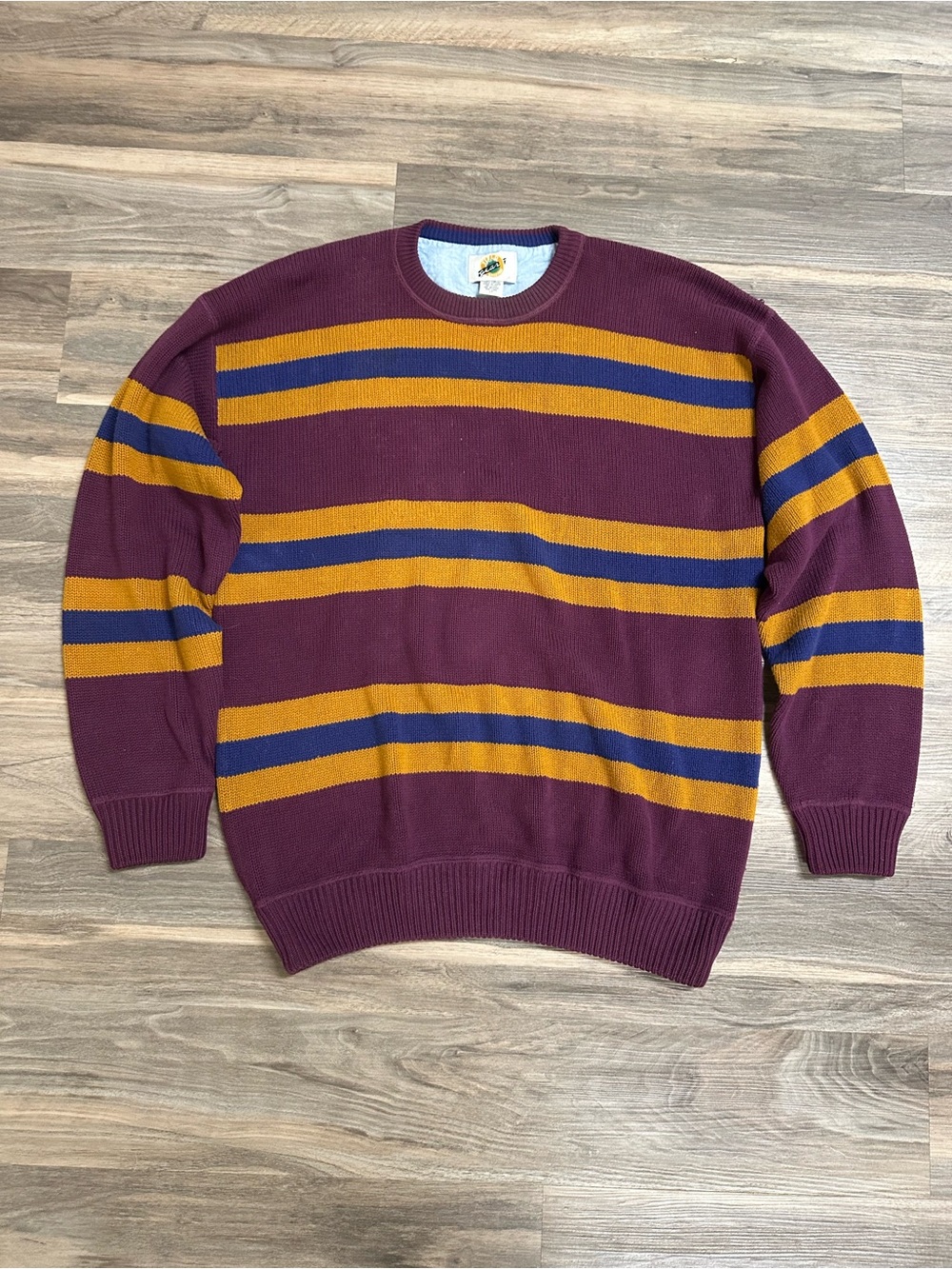 Vintage Field Gear Burgundy Striped Cotton Sweater